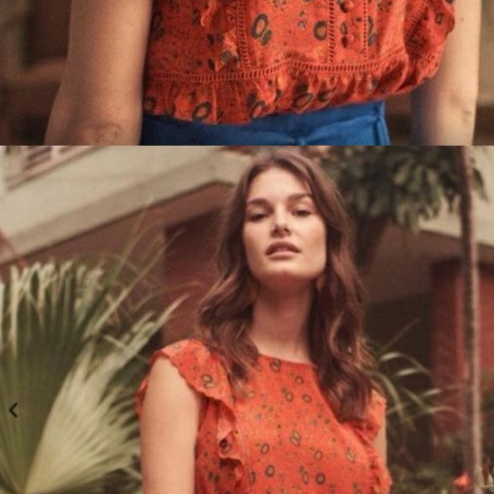 Sezane Women's Orange Floral Top